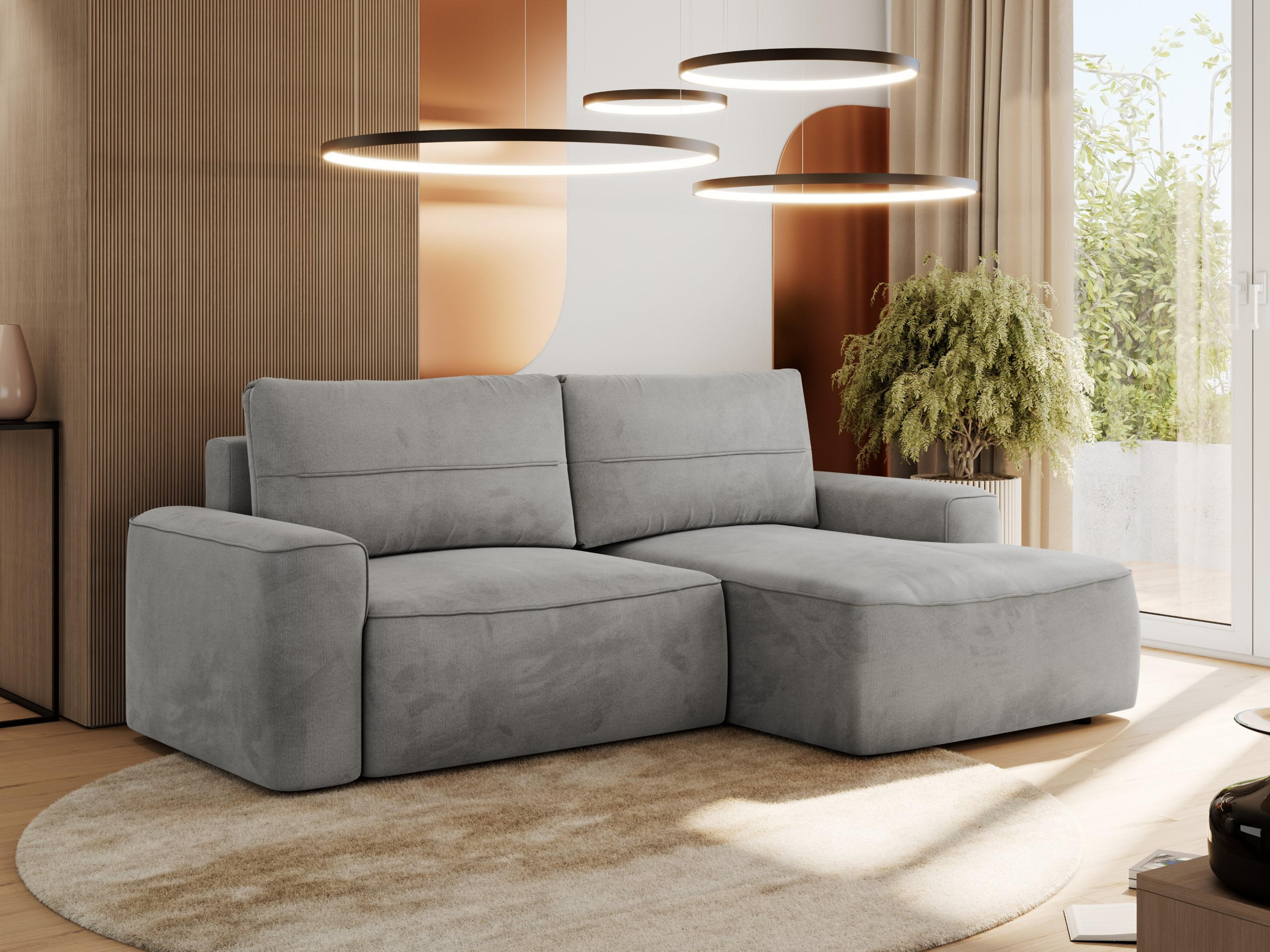 ECKSOFA BELLUNO L Hellgrau Velvet - Rechts - Hellgrau/Schwarz, Textil (233/144cm) - MKS