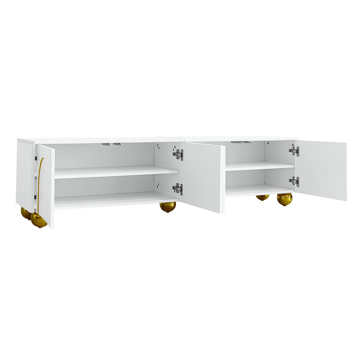TV Lowboard Strukturfront, Schubladen, offene Fächer, Weiß - Weiß, Holz (170/44/38cm)