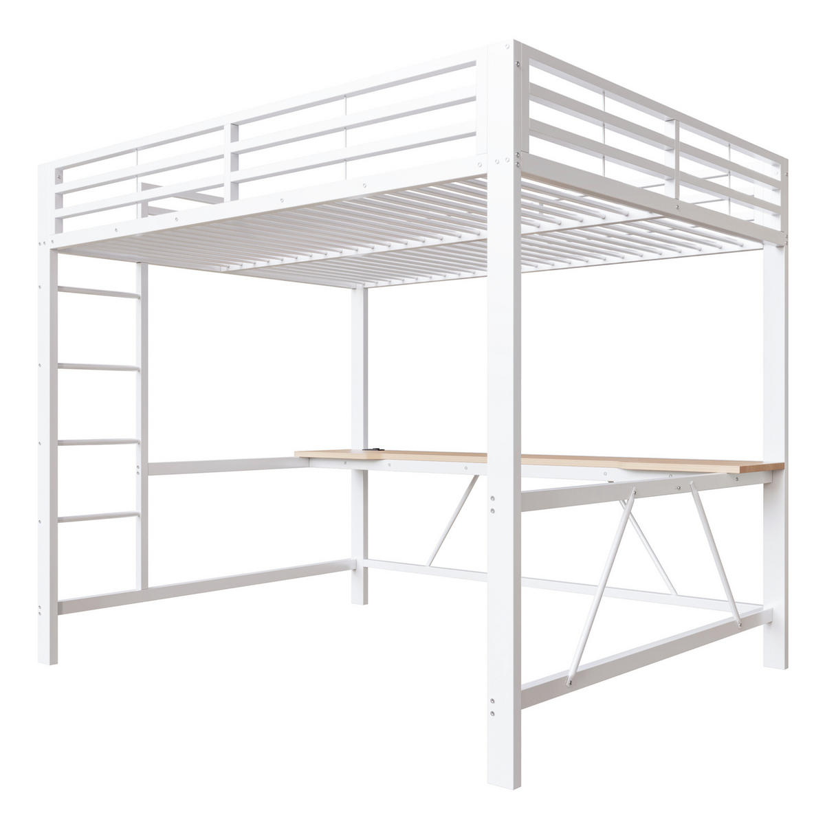 HOCHBETT 160x200 cm in Weiß mit Schreibtisch und LED-Beleuchtung - Weiß, Holzwerkstoff (160/200cm) - IVMEU