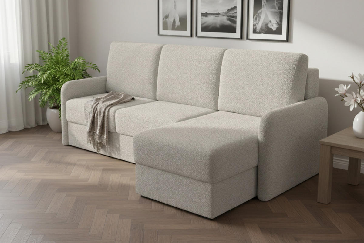 ECKSOFA BIANCO 215 cm breit in Boucle Ecru rechts - Ecru, Holzwerkstoff/Textil (215/145cm) - Deine Möbel 24