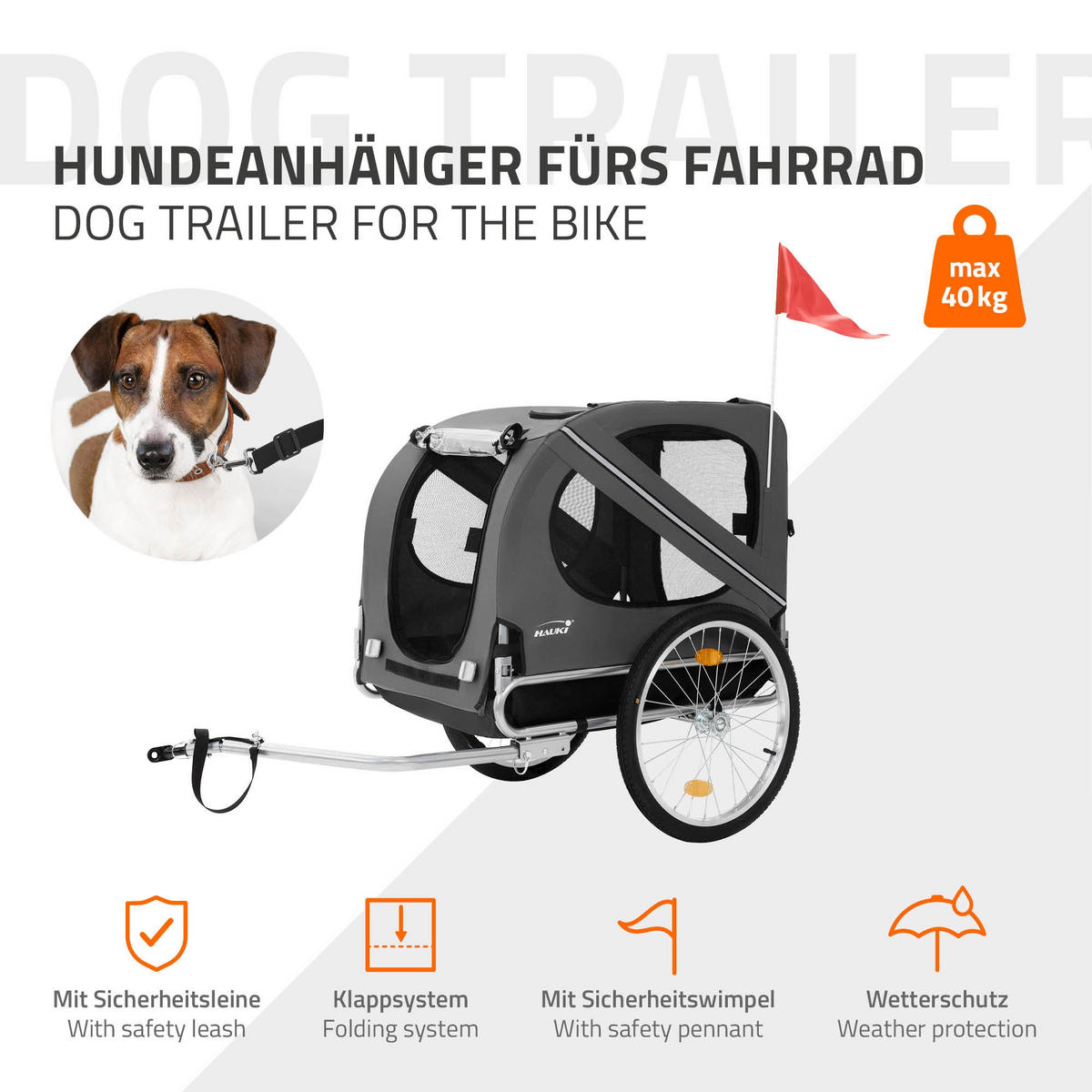 FAHRRAD-HUNDEANHÄNGER - Grau, Metall (72/123/130cm) - Hauki