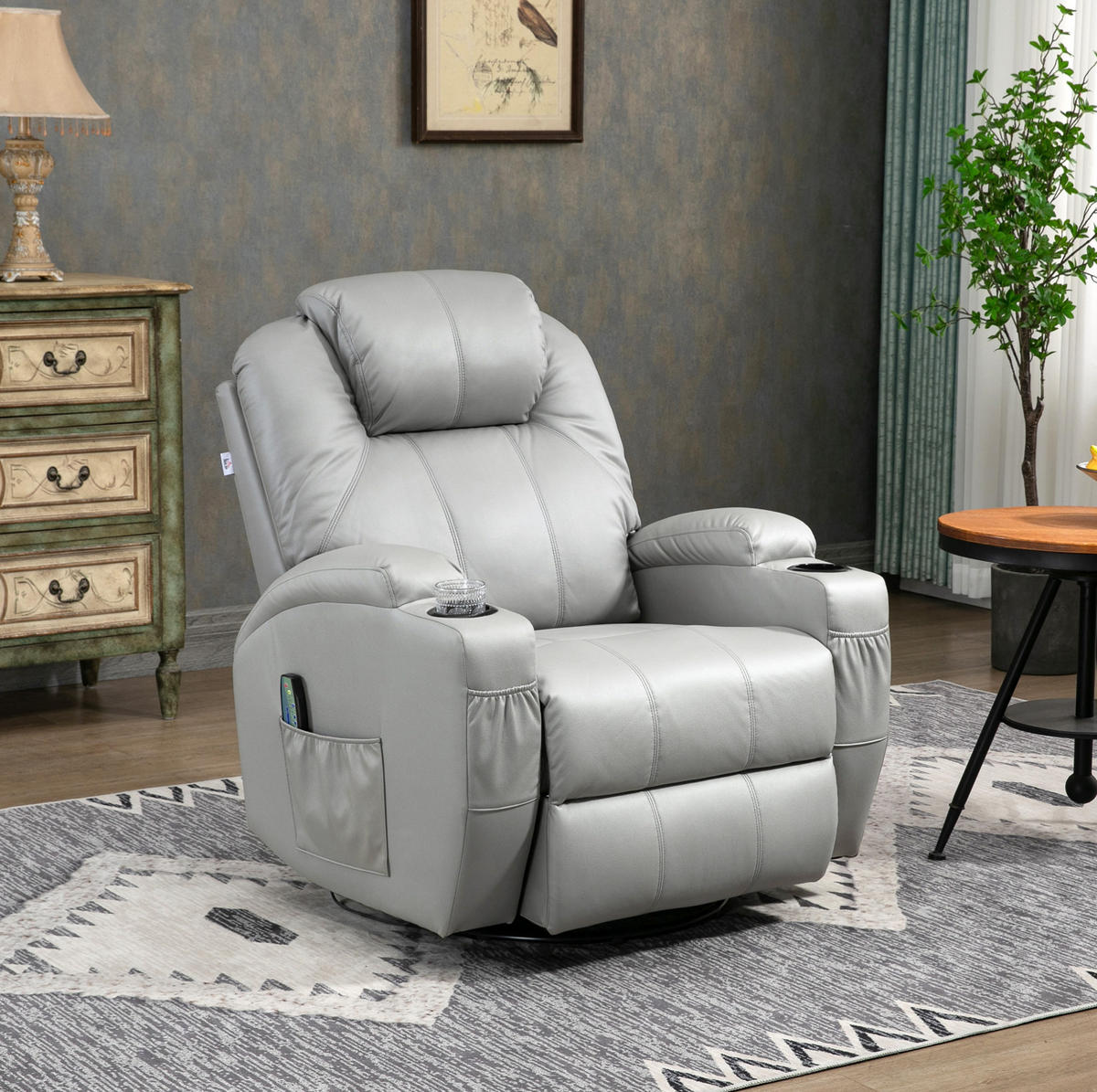 MASSAGESESSEL in Grau 99x89x106 cm mit Liegefunktion, 8 Massagepunkten und 360°-Drehfuß - Grau, Metall (89/106/99cm) - IVMEU