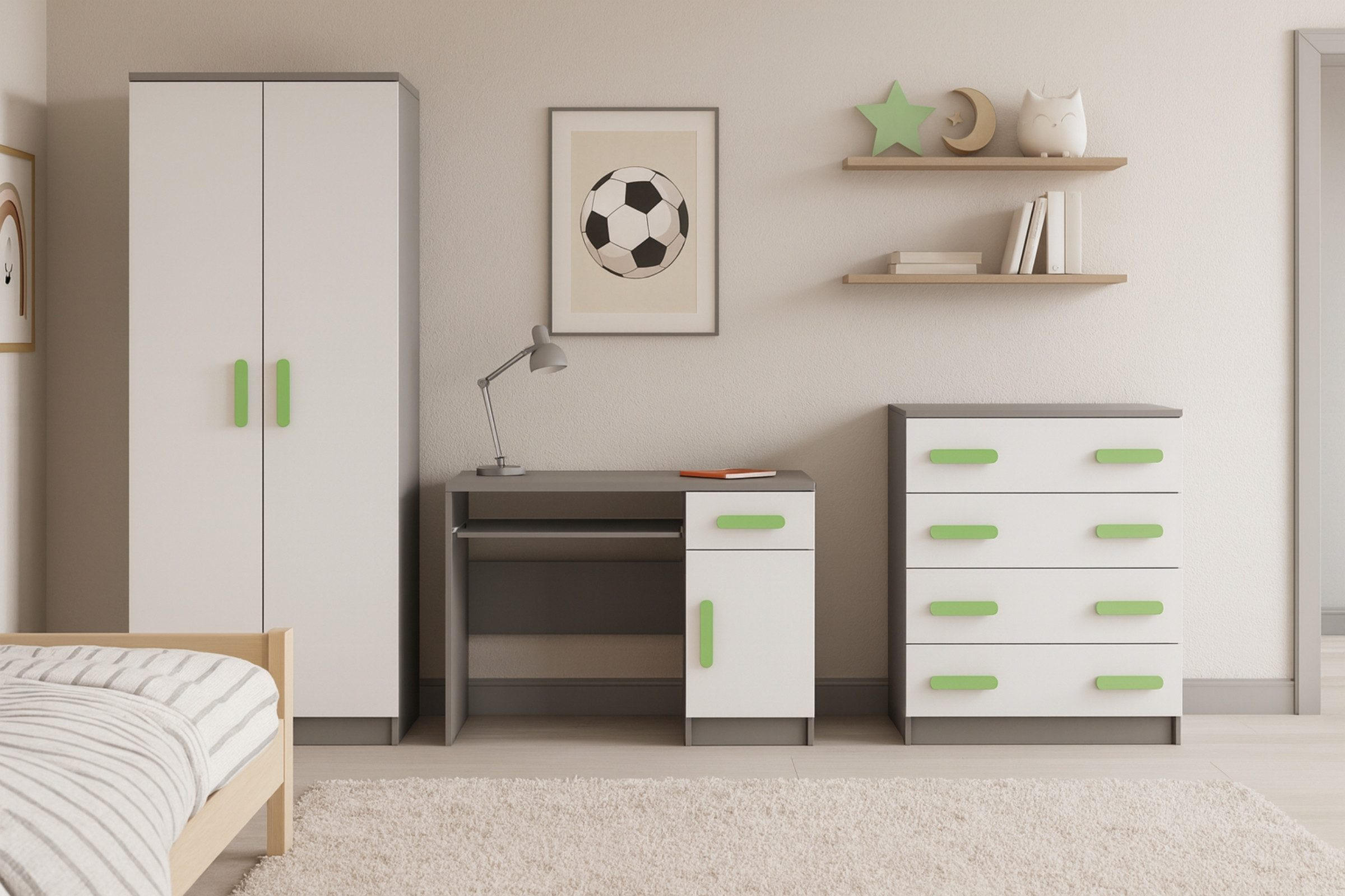 KINDERKLEIDERSCHRANK INGE 06 80/193/50 cm Weiß+Grau/Grau - Weiß/Grau, Holzwerkstoff (80/192/50cm) - Deine Möbel 24