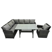 SITZGRUPPE mit Esstisch Polyrattan Dunkelgrau 7-Sitzer - Dunkelgrau/Grau, Glas/Kunststoff - Fimous