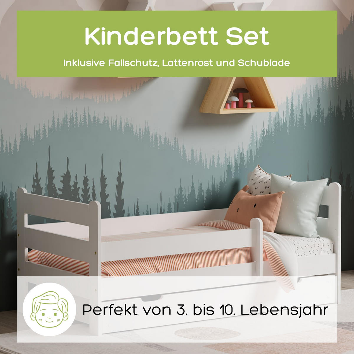 KINDERBETT 80x160 cm mit Schublade in Weiß - Weiß, Holz (80/160cm) - Kids Collective