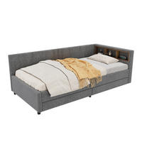 DAYBED 90/200 cm sivi od lana i MDF-a s USB priključkom, LED rasvjetom i ladicama - siva, tekstil (90/200cm) - OKWISH