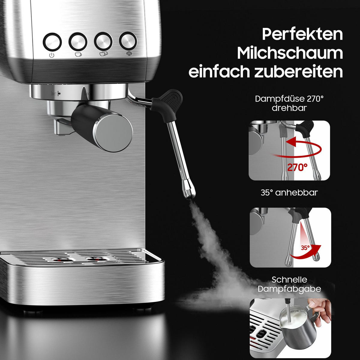 ESPRESSOMASCHINE mit 20 Bar Pumpe - Silberfarben, Metall (15/31/31cm) - Aimax