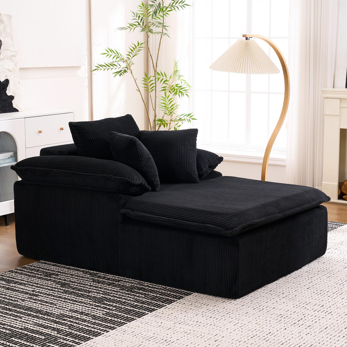 SOFA Cord Schwarz mit breiten Armlehnen und Kissen - Schwarz, Textil (177/92/122cm) - WISHDOR