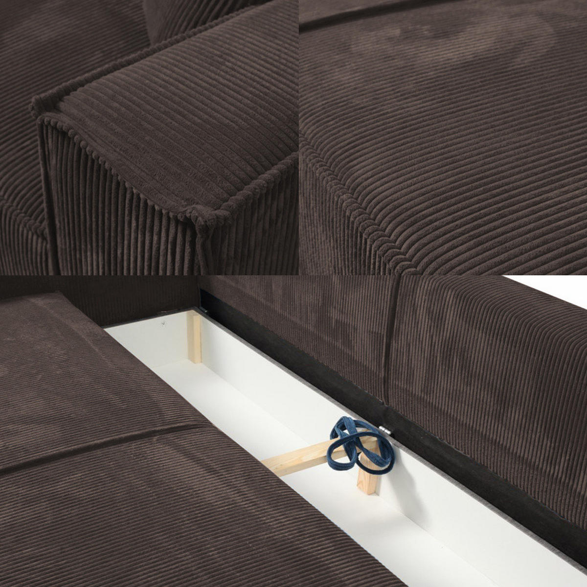 SCHLAFSOFA mit Bettkasten und Cordstoff MONA Braun - Braun, Holzwerkstoff (255/85/105cm) - Compleo24