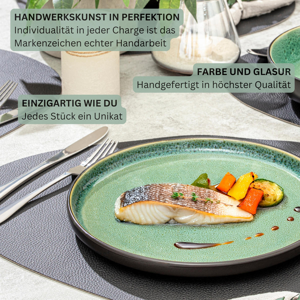SPEISETELLER SET GREENWICH - 6 teilig aus Steingut - Grün, Stein (27/27/6.3cm) - Sänger