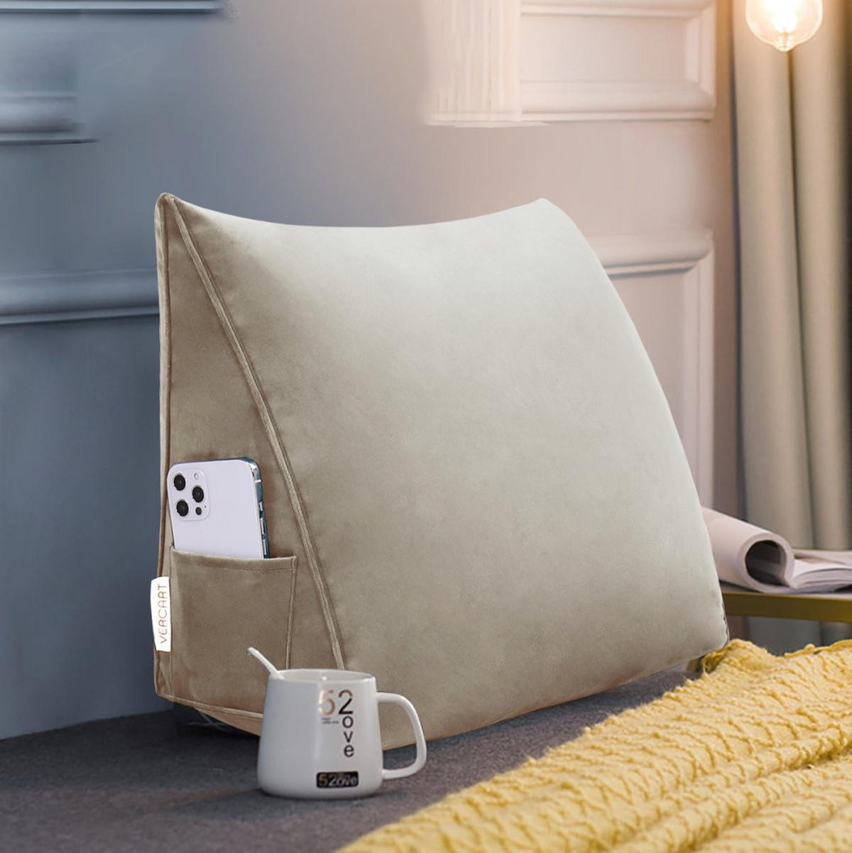 RÜCKENKISSEN für Bett Samt Beige 45 cm - Beige, Textil (35/45cm) - Vercart