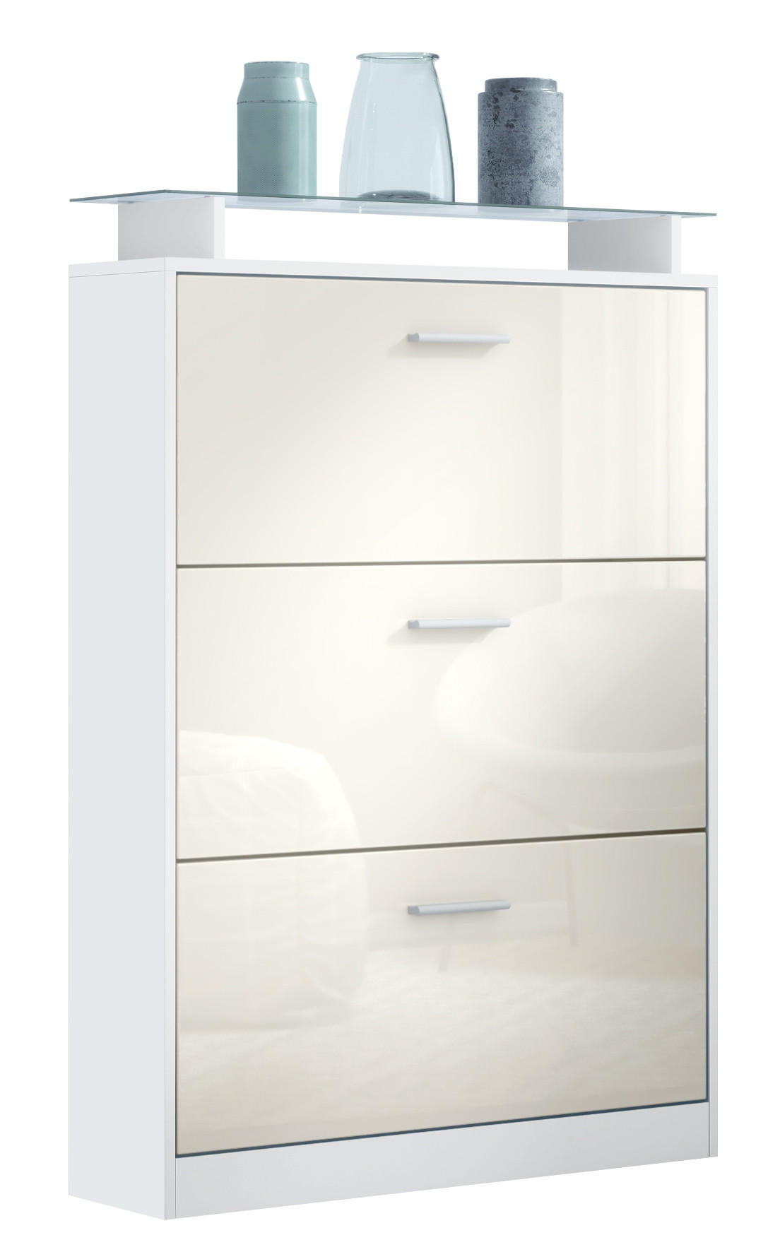 SCHUHSCHRANK Lavia Front in Creme Hochglanz - Creme, Holzwerkstoff (89/128/23cm) - Vladon