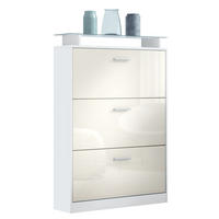 SCHUHSCHRANK Lavia Front in Creme Hochglanz - Creme, Holzwerkstoff (89/128/23cm) - Vladon