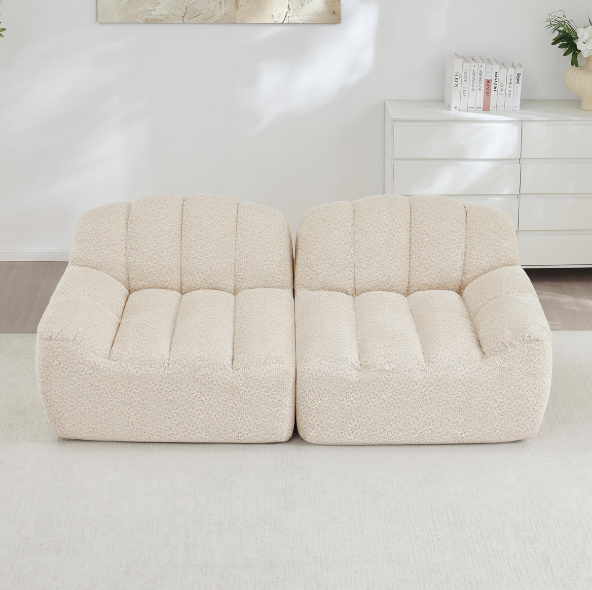 2-SITZER Sofa mit modularer Form und breiter Sitzfläche, ohne Montage erforderlich, Beige - Beige, Textil (210/79/104cm) - Redom