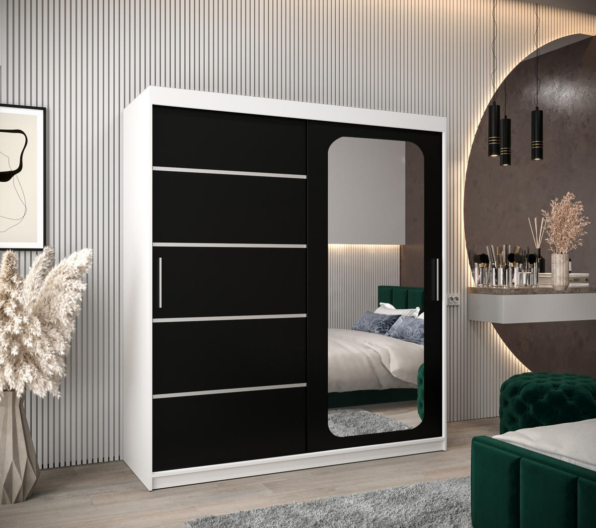 SCHWEBETÜRENSCHRANK 200/180/62 2-türig - Silberfarben/Schwarz, Holz/Kunststoff (180/200/62cm) - Abiks Möbel