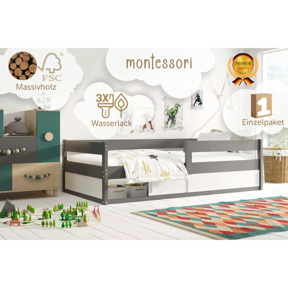 KINDERBETT Hugo 160x80cm mit Lattenrost - Grau, Holz (80/160cm) - Interbeds