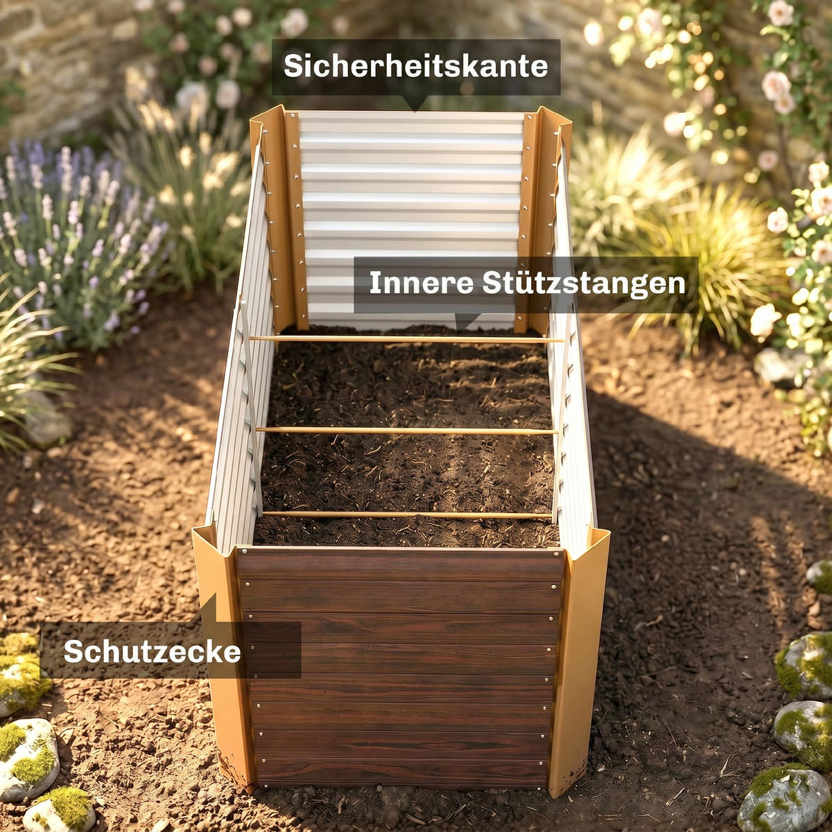 HOCHBEET-SET, 120L x 60B x 60H cm - Braun, Metall (60/60/120cm) - Outsunny