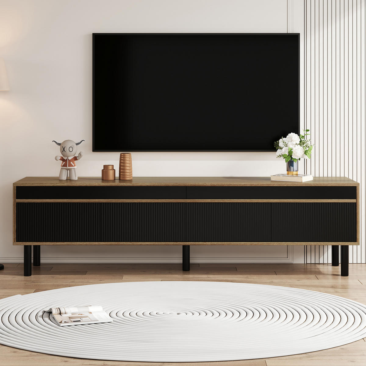 TV-SCHRANK mit 4 Türen 170 x 38 x 47,7 cm Schwarz/Natur - Schwarz, Holzwerkstoff (38/47/170cm) - Beauniv