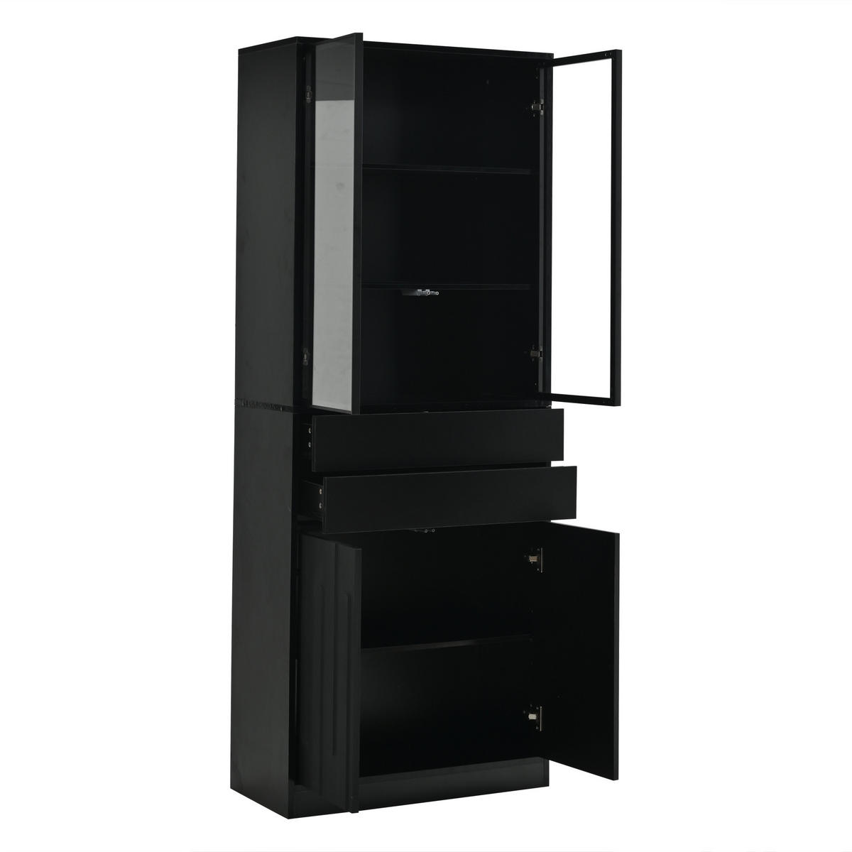 VITRINE 2er-Set 140x34x180 cm Schwarz LED Glastüren - Schwarz, Holzwerkstoff (140/180/34cm) - FLIEKS