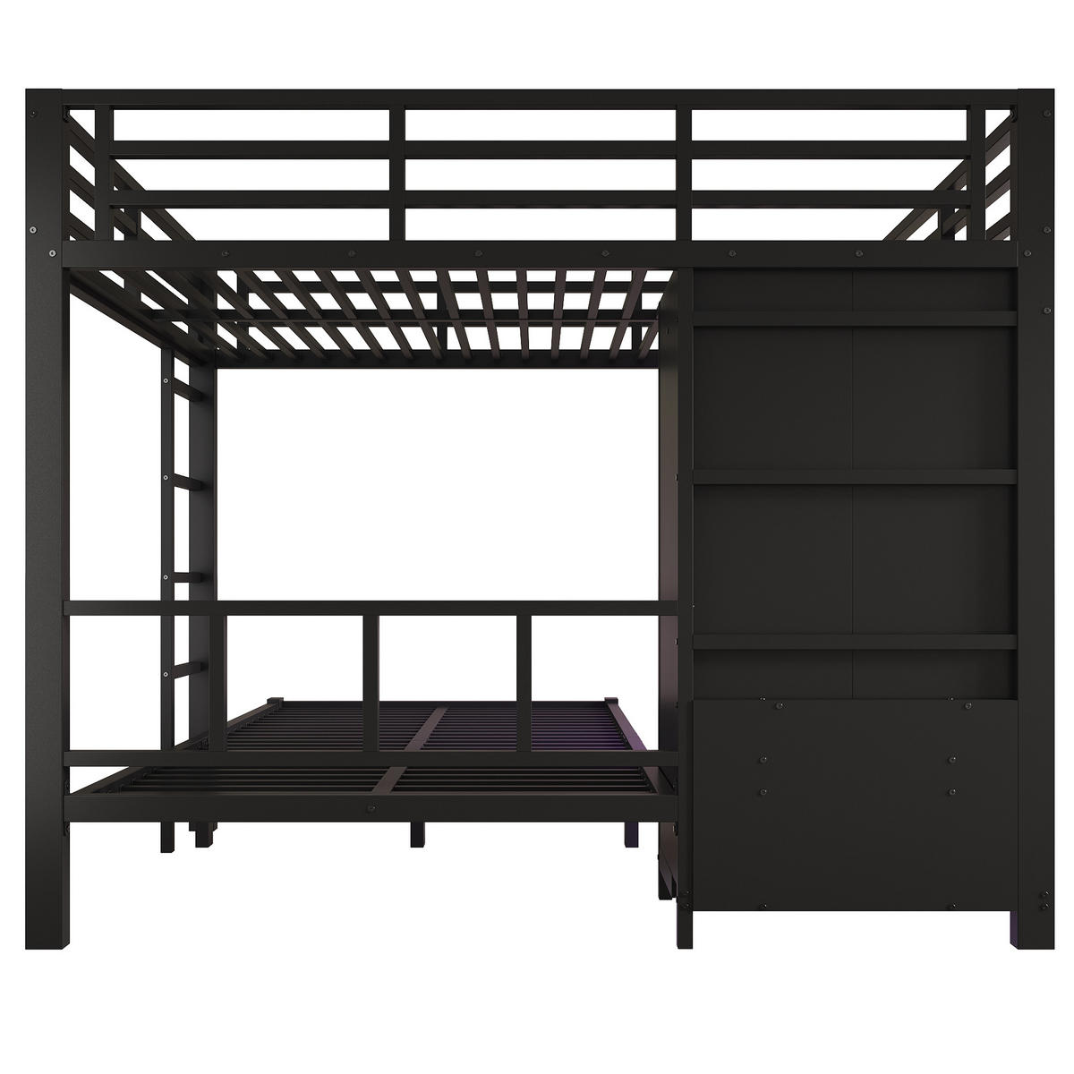 ETAGENBETT 120/200 cm mit Kleiderschrank und LED, DE-41766, in Schwarz - Schwarz, Metall (120/200cm) - ComfortXL