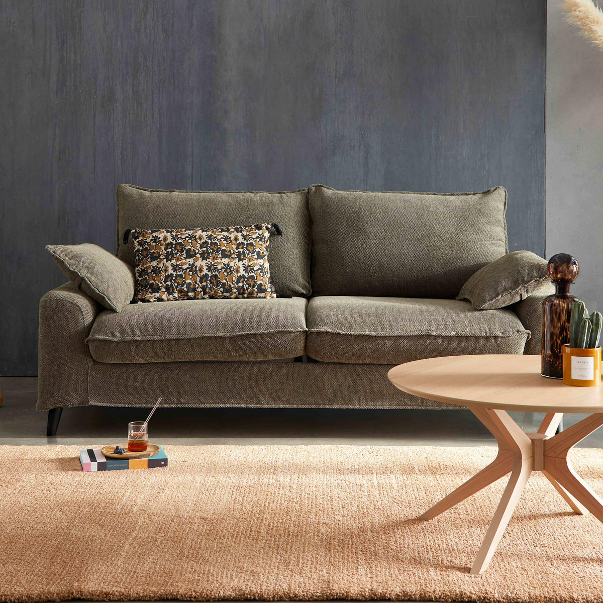 3-SITZER-SOFA, Stoff, Grün - Grün, Textil (97/88/205cm) - Oviala