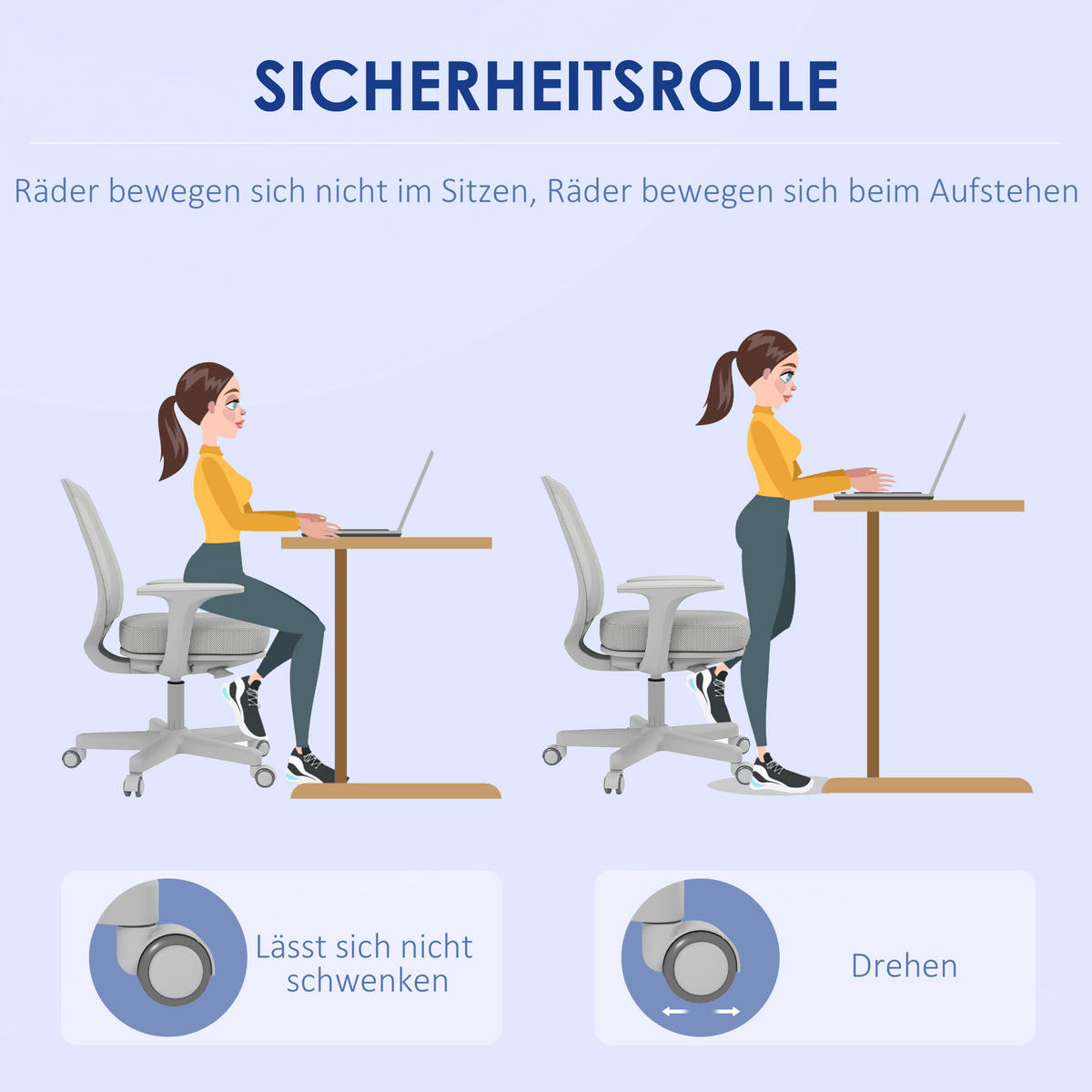 BÜROSTUHL, Ergonomisch Schreibtischstuhl mit Drehfunktion, Höhenverstellbar - Weiß/Grau, Kunststoff (48/94.5/55cm) - Vinsetto