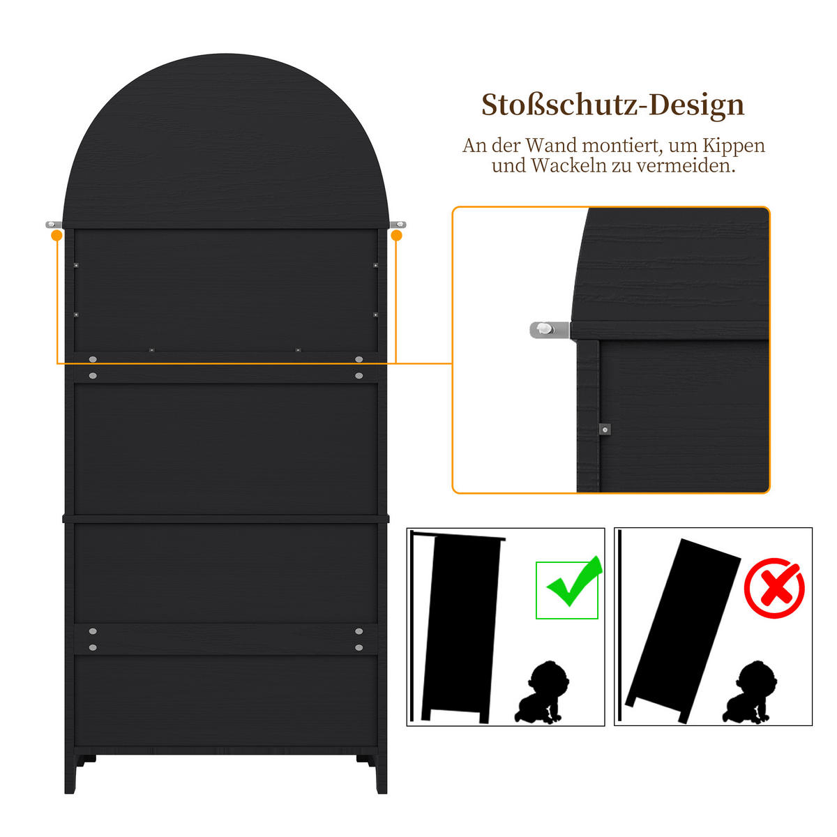 HIGHBOARD in Schwarz mit Schubladen, Türen und offenen Regalen für Wohnzimmer, B70/T35/H180cm - Schwarz, Holzwerkstoff/Metall (70/180/35cm) - STILVORA