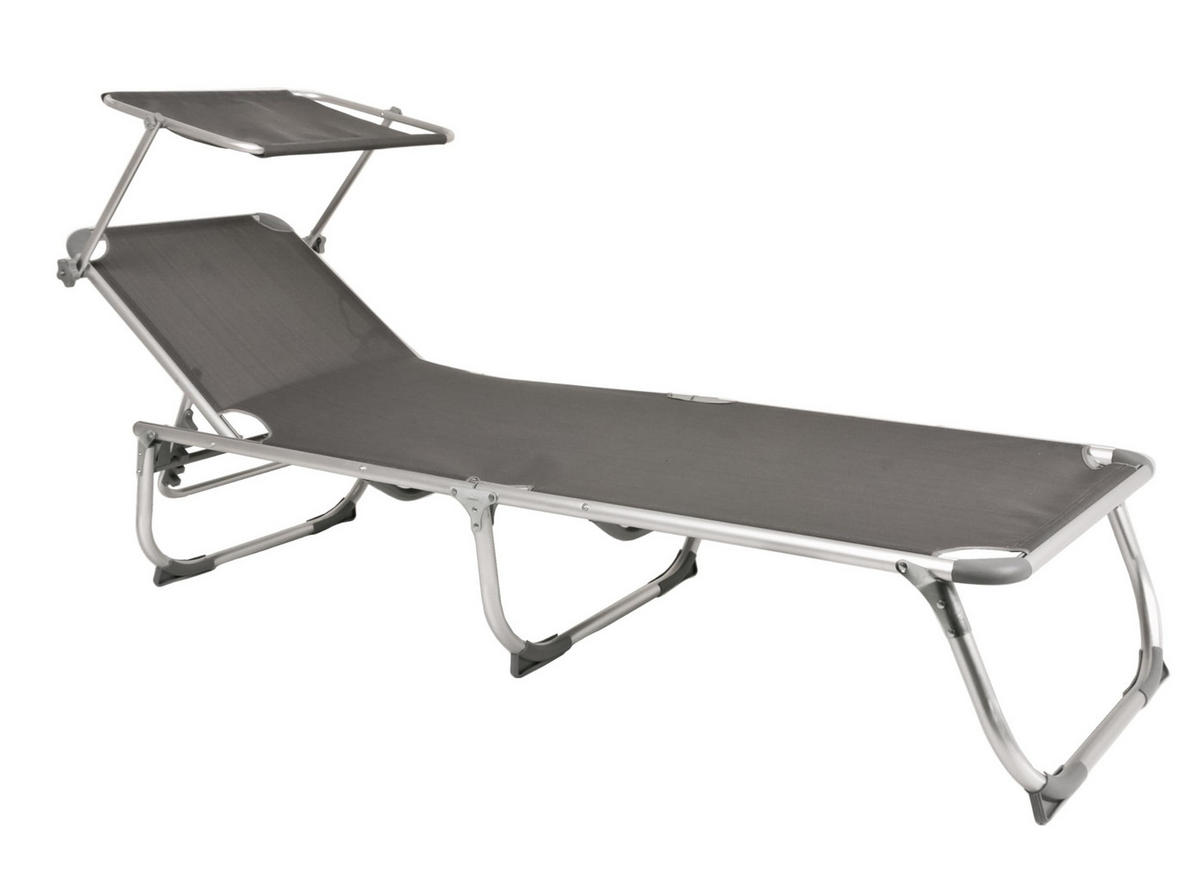 SONNENLIEGE Cairo Verstellbar Grau Gartenliege mit Dach - Grau, Kunststoff (61/30/190cm) - DELUKE