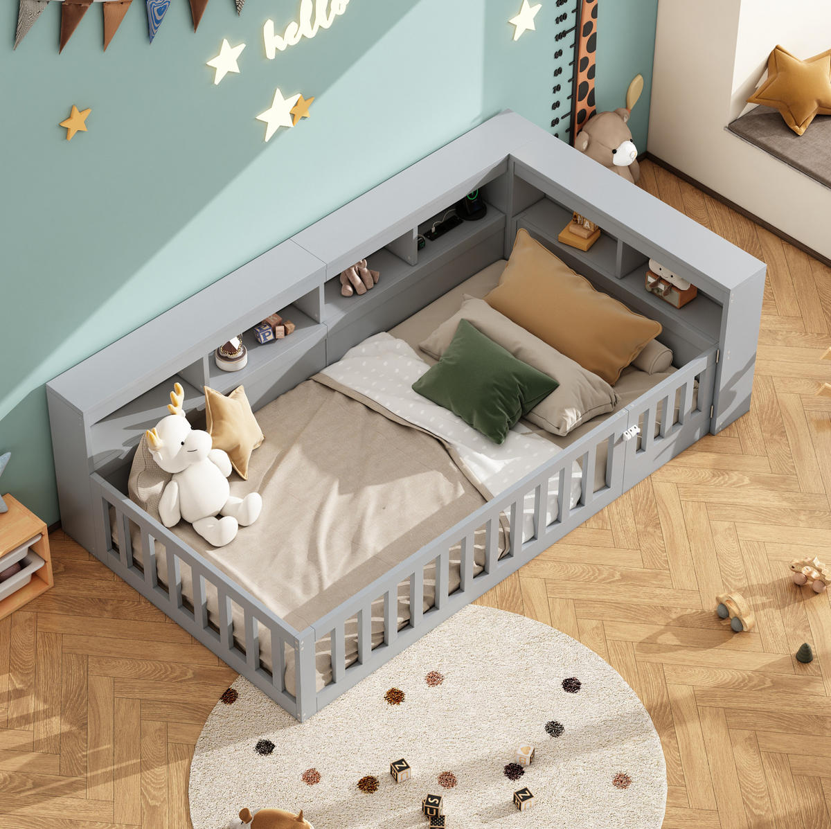 POLSTERBETT 90/200 cm Grau aus Spanplatte und MDF mit Stauraum, USB und Steckdose - Grau, Holzwerkstoff (90/200cm) - OKMYHOME