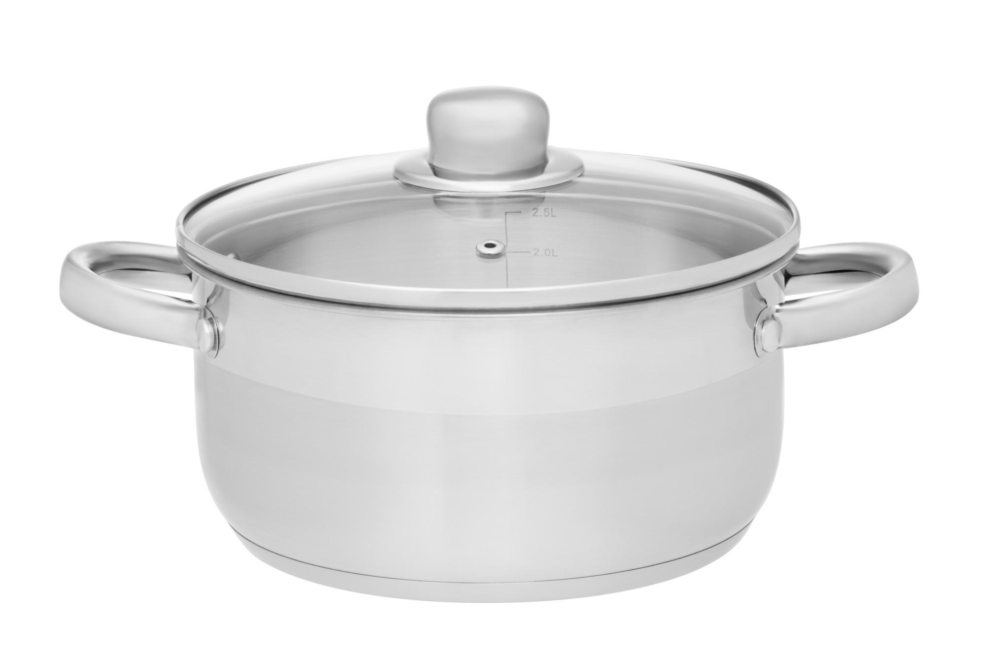 STAHLTOPF mit Glasdeckel 3 l - Silberfarben, Metall (20cm)