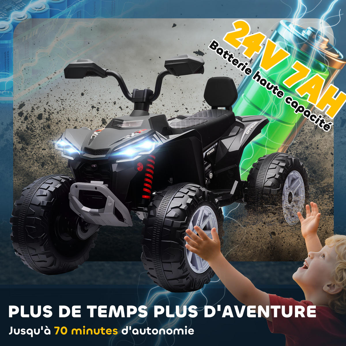 ELEKTRO-QUAD DE-13084 2-Sitzer Schwarz - Schwarz, Kunststoff (109/68.5/76cm) - ComfortXL