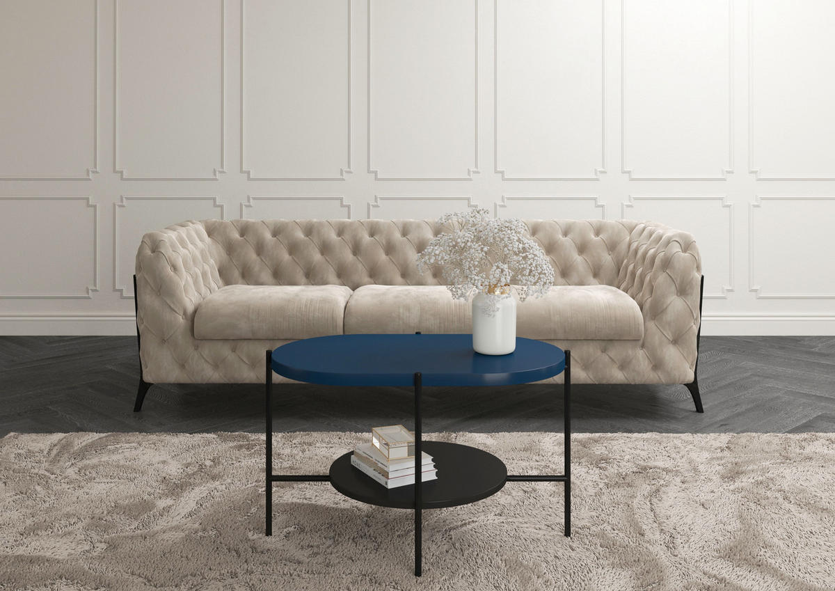 COUCHTISCH Arena, Marineblau, Schwarz, Oval - Schwarz/Dunkelblau, Holzwerkstoff/Metall (50/80/50cm) - Dancan