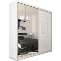 SCHWEBETÜRENSCHRANK Vena 200 cm mit Spiegel 2-türig, weiß, lacobel weiß - Weiß, Holz/Kunststoff (200/216/61cm) - Margaret Hadas24
