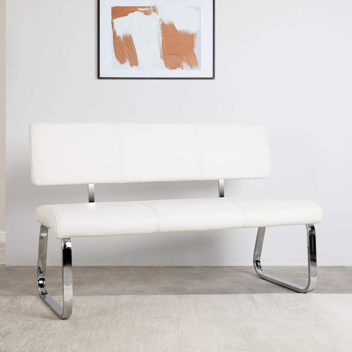 ESSZIMMERBANK VILAS chrom/weiß - Chromfarben/Weiß, Textil (135/87/56cm) - IDIMEX