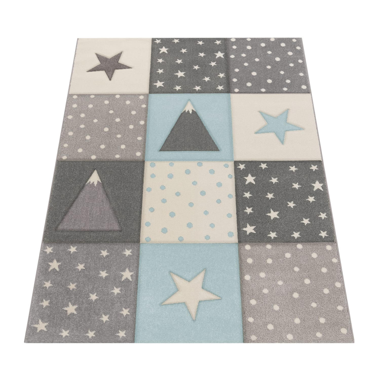 KINDERTEPPICH Patchwork schmutzabweisend Blau Rechteckig 80x150 - Blau, Textil (80/150cm) - KADIMA DESIGN