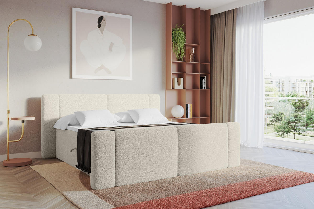 BOXBETT mit Matratze H4 - EVON Zanozek - 140x200 cm Beige - Kaschmir, Holzwerkstoff (140/200cm) - ALTDECOR