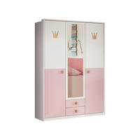 DREHTÜRENSCHRANK Cindy in Weiß und Rosa - 3 türig mit Spiegel - Weiß, Holzwerkstoff (139/199/58cm)
