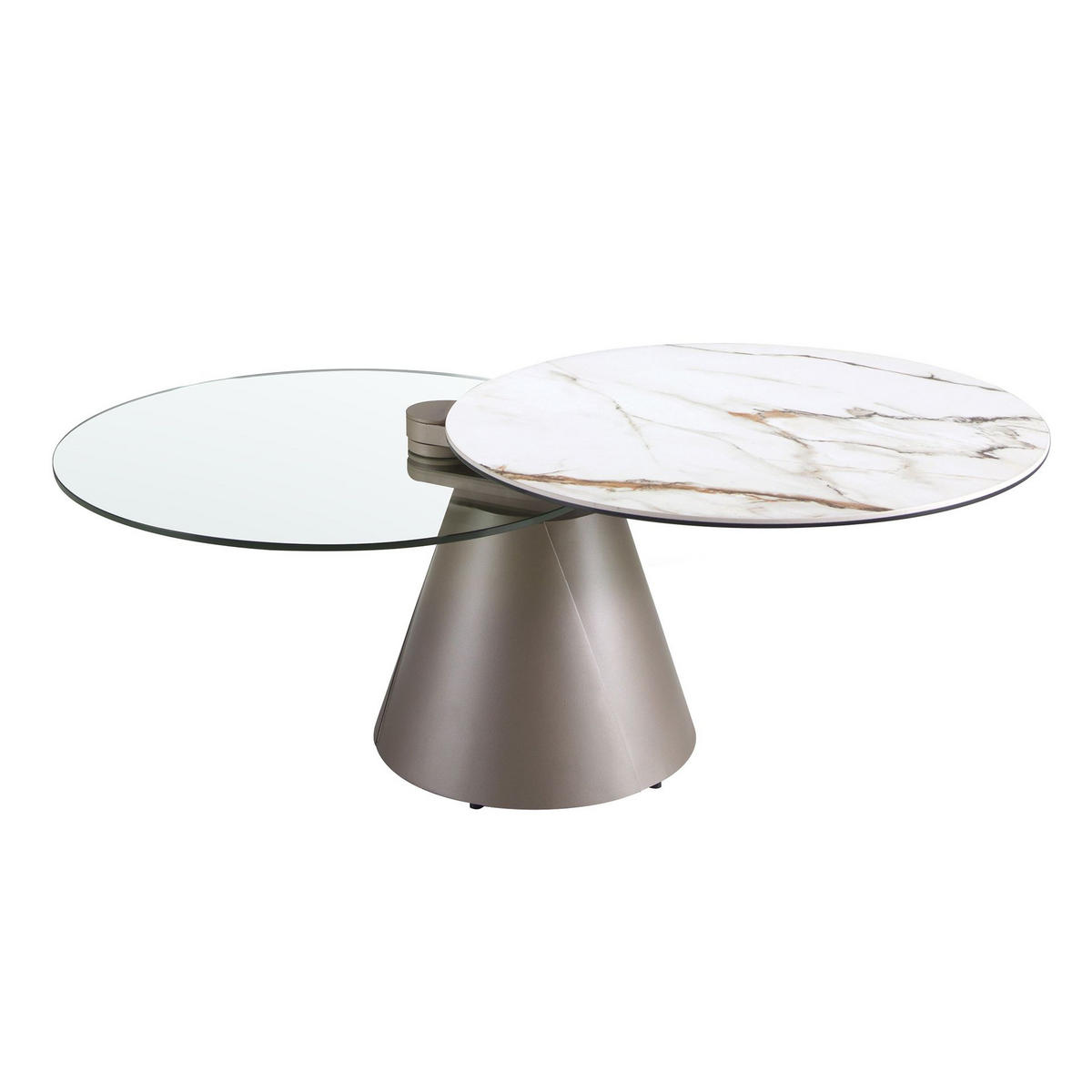 COUCHTISCH Ausziehbarer runder aus gehärtetem Glas, Porzellanmarmor und silbergrauem Stahl Ø75/44 cm - Silberfarben/Weiß, Glas/Stein (75/75/44cm) - ANGEL CERDA