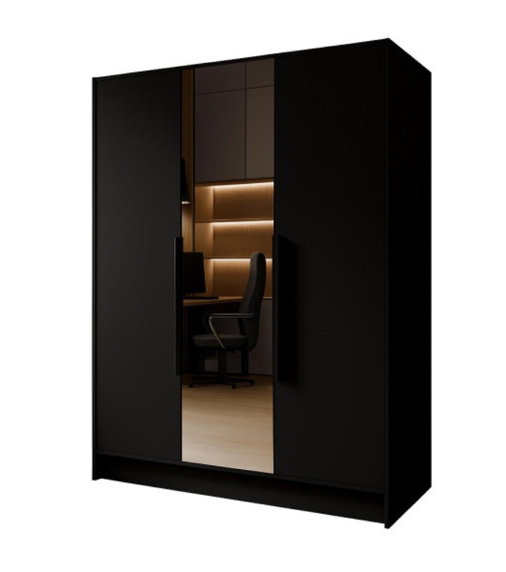SCHRANK Schwarz LUSO Mit Spiegel Und Schwarzen Griffen 150 g - Schwarz, Holzwerkstoff (150/200/51cm) - Sepro Meble