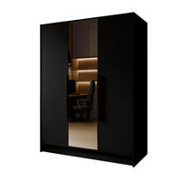 SCHRANK Schwarz LUSO Mit Spiegel Und Schwarzen Griffen 150 g - Schwarz, Holzwerkstoff (150/200/51cm) - Sepro Meble