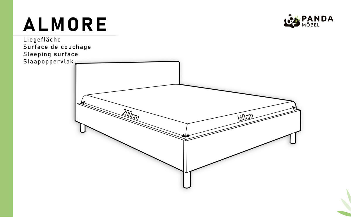 POLSTERBETT ALMORE 160x200cm Elegantes Polsterbett für modernen Wohnstil , 7-Zonen-Taschenfederkernmatratze mit kokos ARLAN (21 cm), grau - Grau, Holz (160/200cm) - Panda Möbel