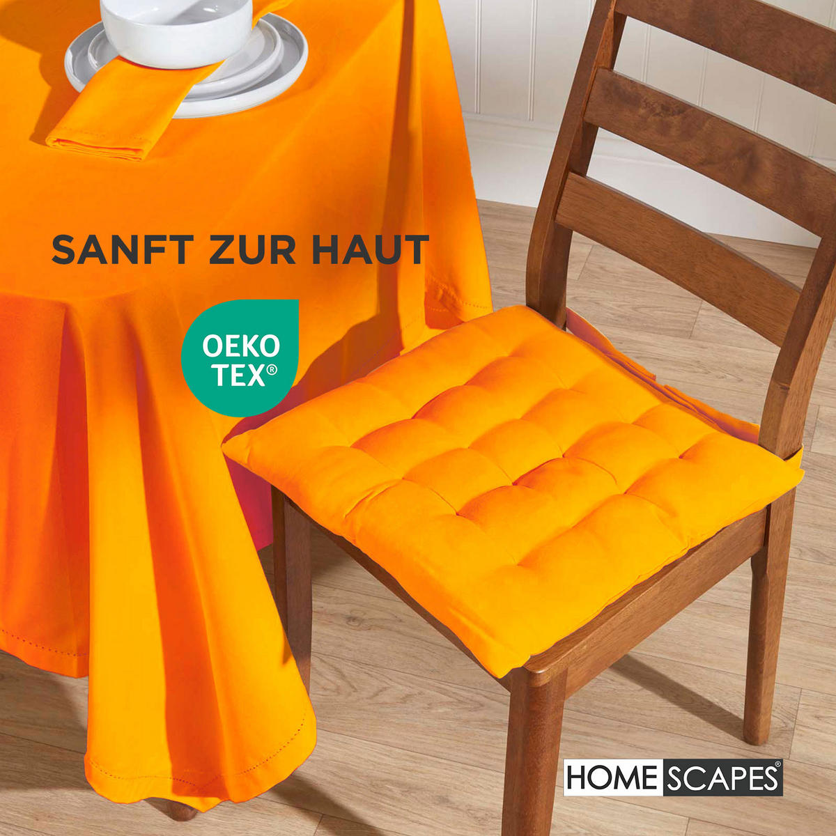 STUHLKISSEN 4er-Set orange 40/40/6,5 cm - Orange, Textil (40/40/6.5cm) - Homescapes