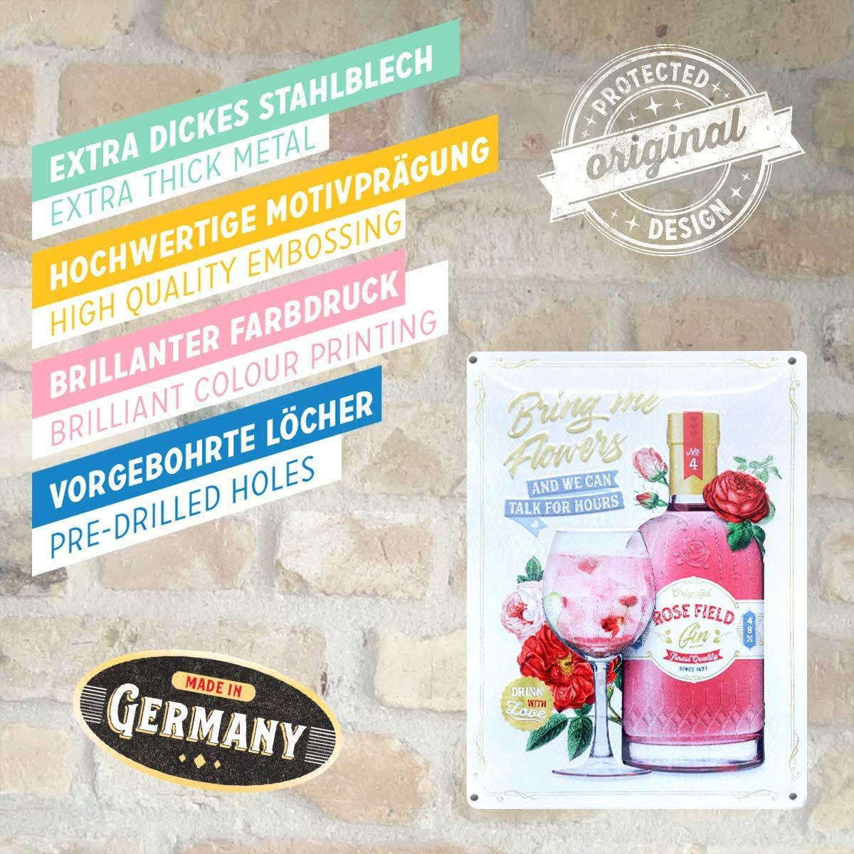 BLECHSCHILD 30/40 cm Open Bar Pink Gin Flowers - Multicolor, Metall (30/40/0.2cm) - Nostalgic-Art