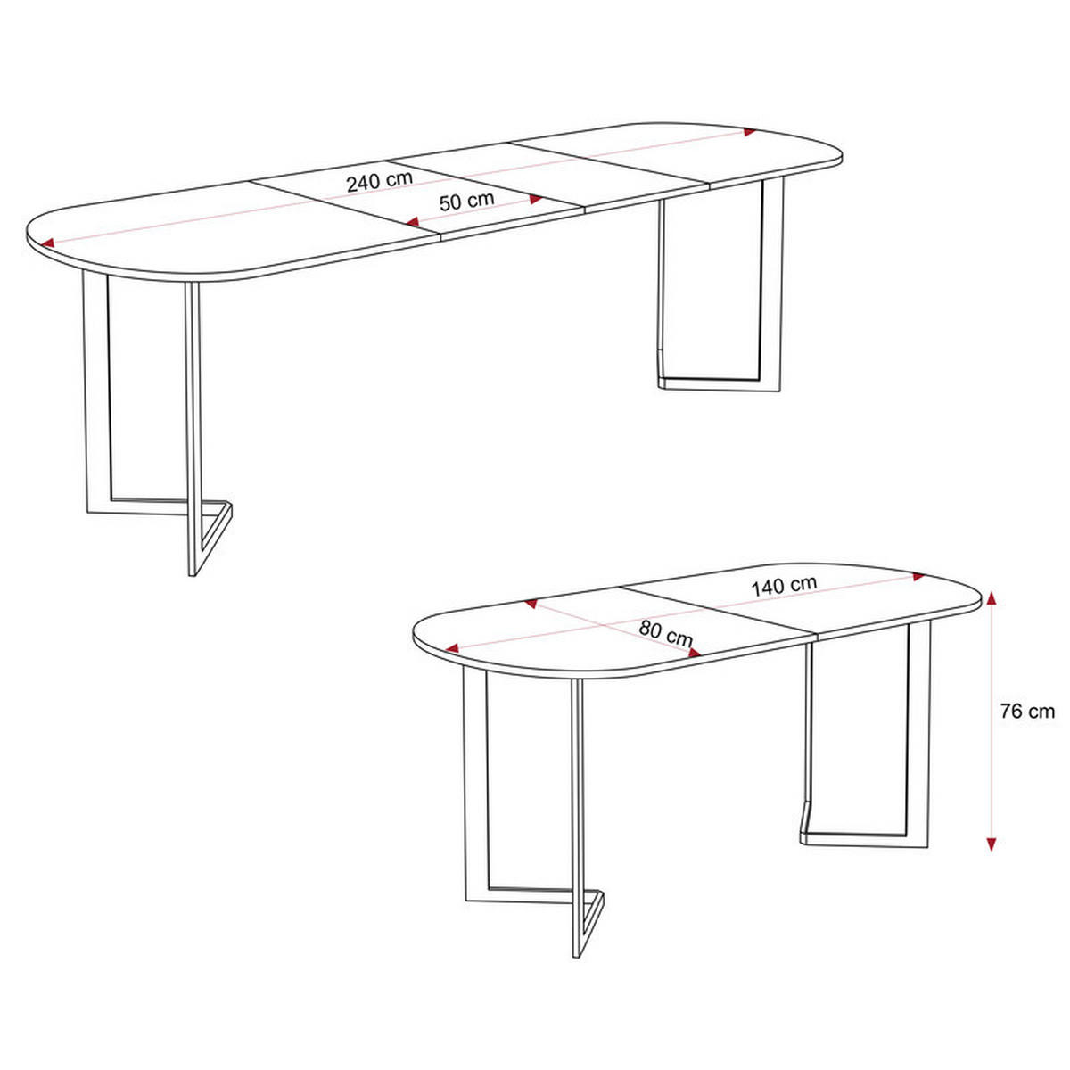 AUSZIEHTISCH PADMIN 140/80/76 cm, Weiß - Weiß, Holzwerkstoff/Metall (80/140/76cm) - Idohome