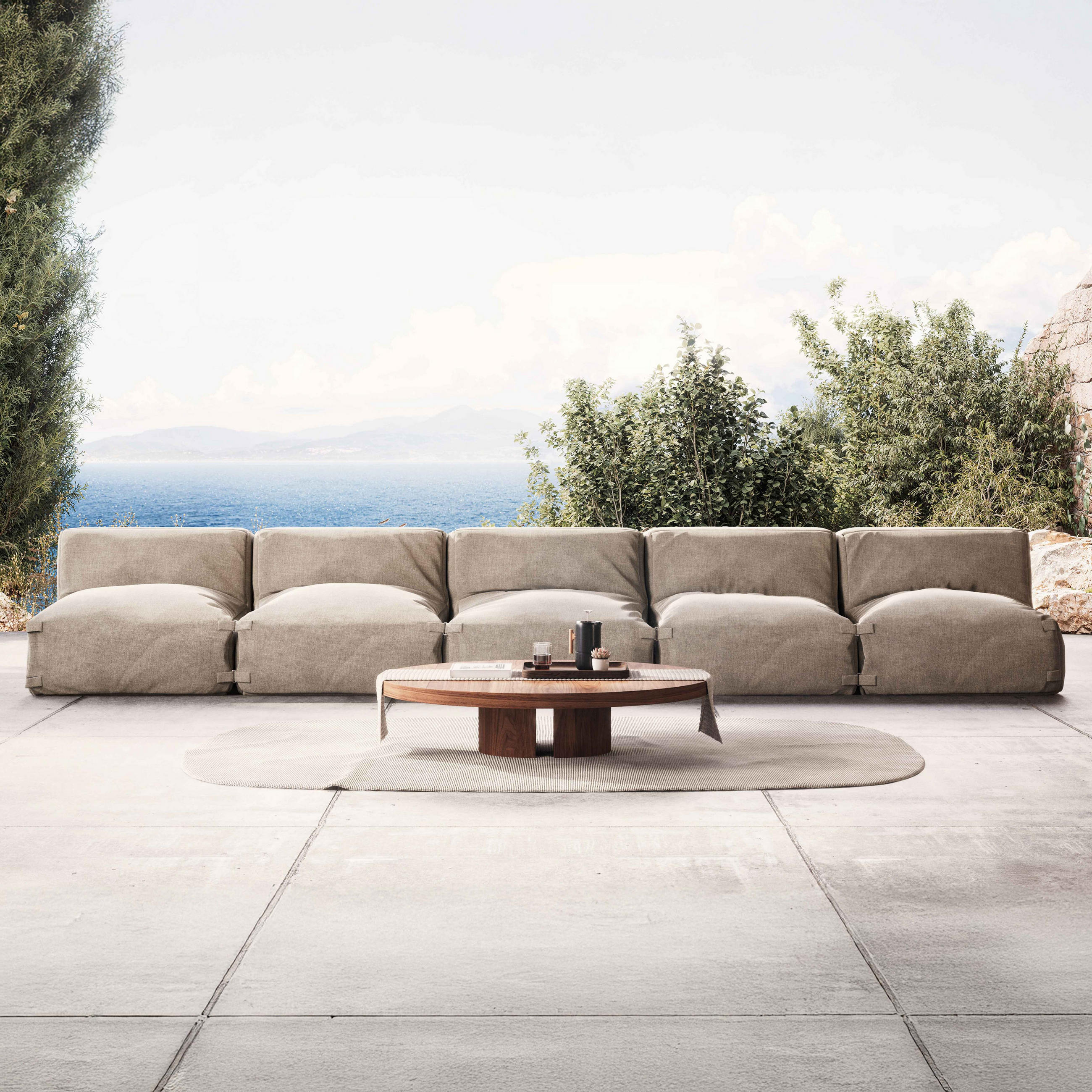 GARTENSOFA mit 5 Sitzplätzen, Sandfarbe - Beige, Textil - Oviala