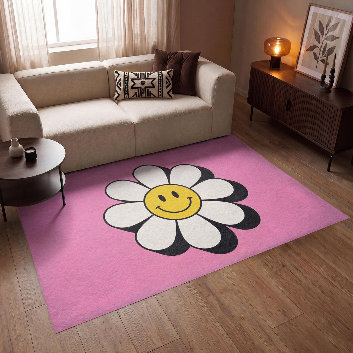 TEPPICH - Smiley - Blume - Rosa - 200x140 cm - Pink, Kunststoff/Textil (200/0.4cm) - OnlyWow