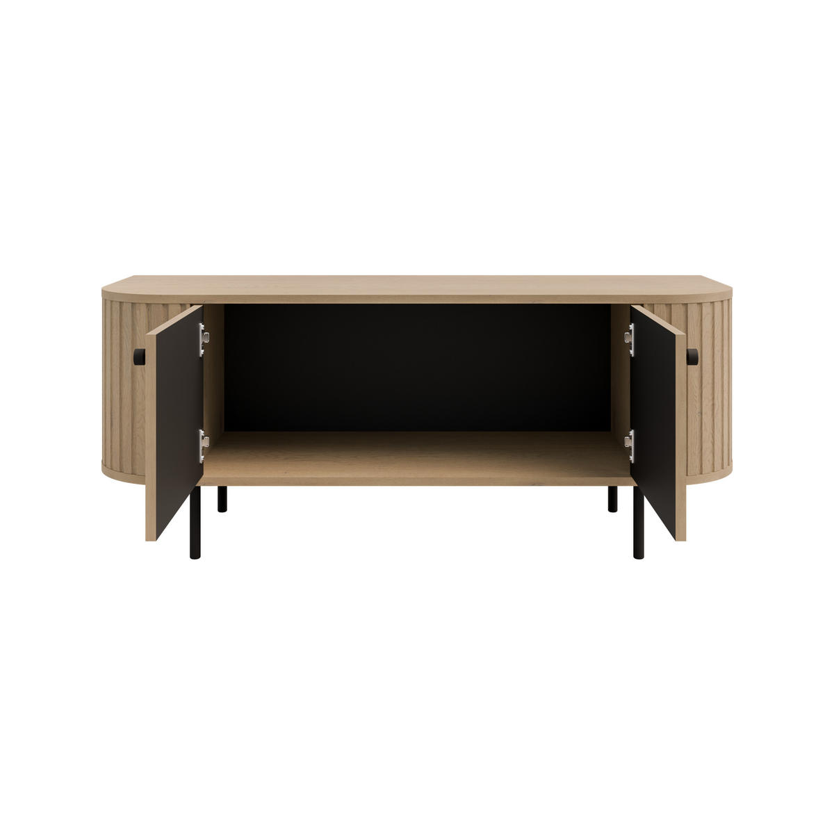 TV-SCHRANK Olivia 123 cm, mit 2 Türen, geriffeltem Design, eiche sonoma, schwarzfarbenen Metallfüßen - Sonoma Eiche, Metall (123/50/43cm) - Margaret Hadas24