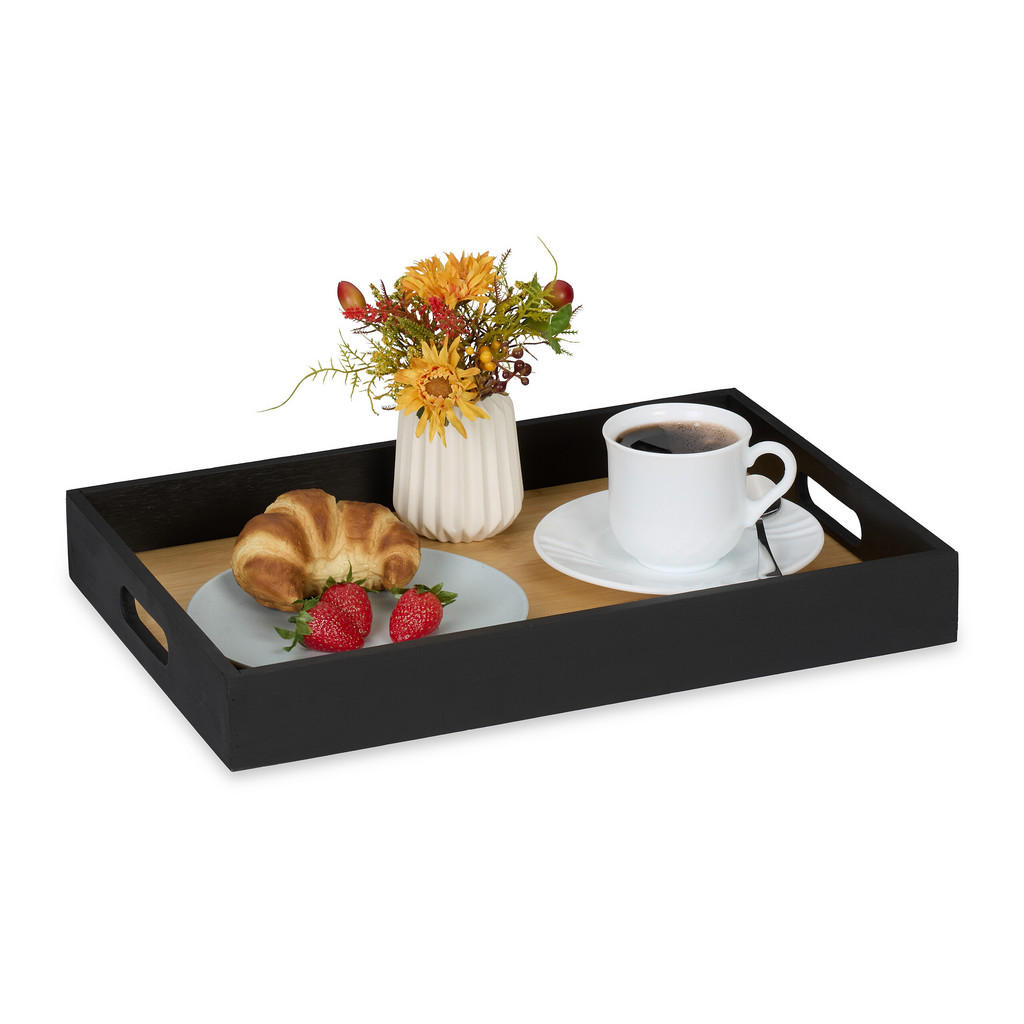 Relaxdays TÁC Černý Přírodní Bambus s úchyty 40,5x28 cm