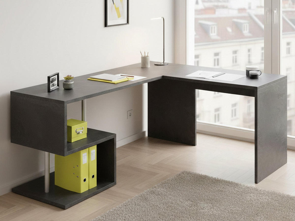 ECKSCHREIBTISCH Schiefer 60/160/78 cm - Grau, Holzwerkstoff (60/160/78cm) - DMORA