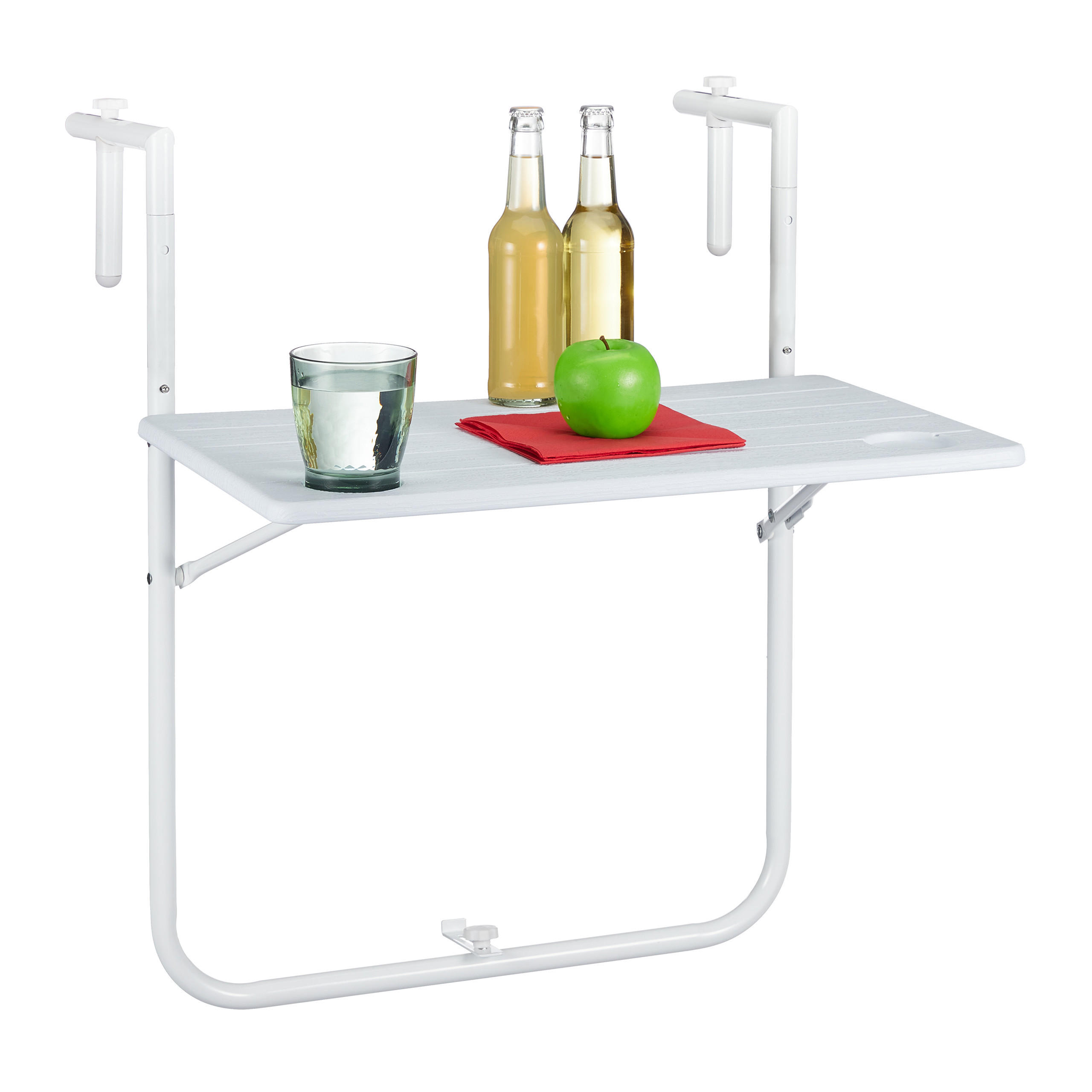 MASA Alba suspendata pentru balcon pliabila 2 suporturi pentru pahare 59,5x35,5 cm